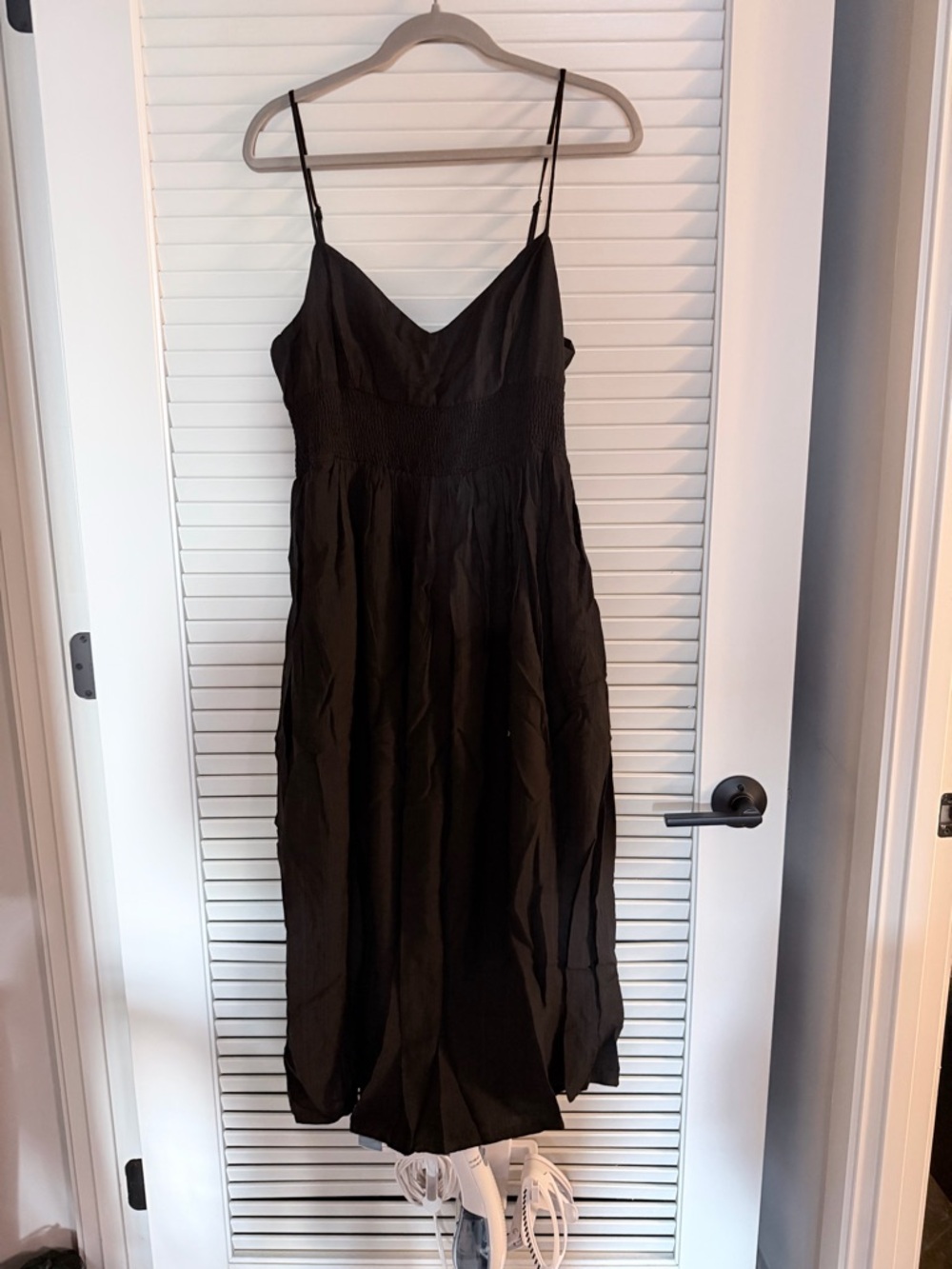 Lulu's Black Smocked-Waist Spaghetti-Strap Midi Dress